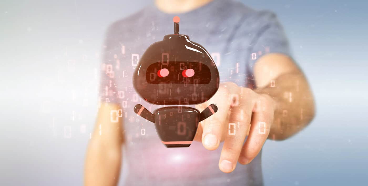 man touching a chatbot